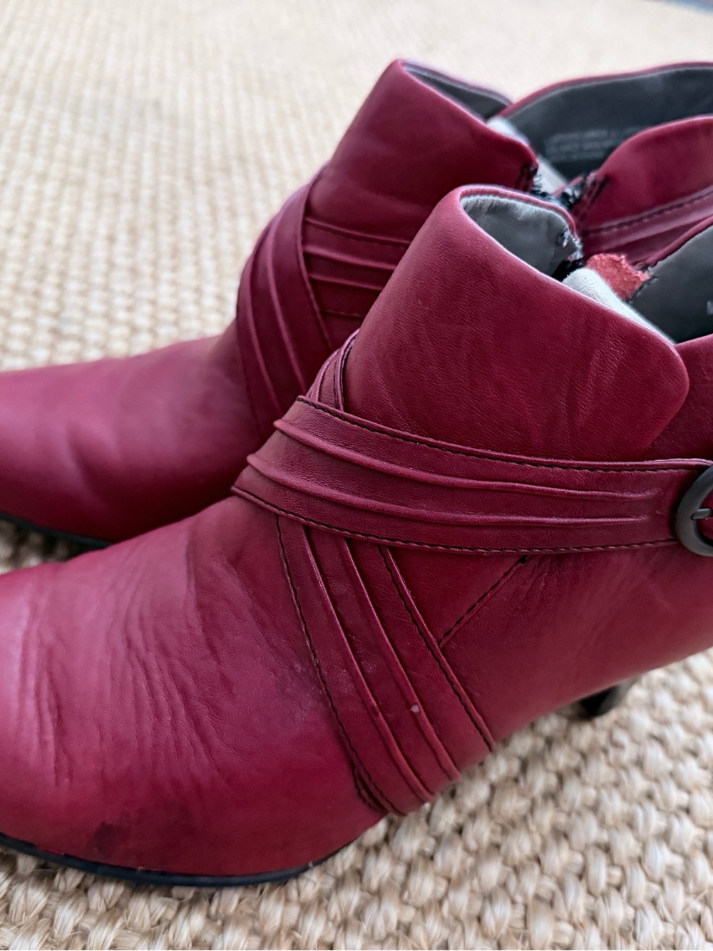 Born “Biddy” Red Ankle Boots with Decorative Buckle - Sz 9B
